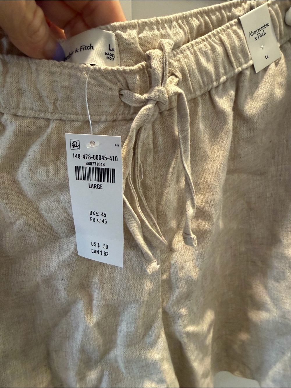 Abercrombie & Fitch women’s  Beige Drawstring Linen Chinos